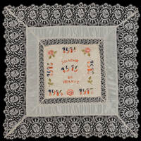 image of WWI "Souvenir de France" silk & Belgian lace embroidered pillow sham