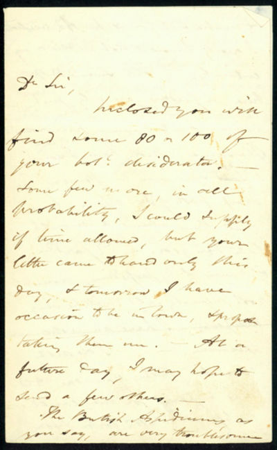 Autograph letter signed to John Latham Jr.