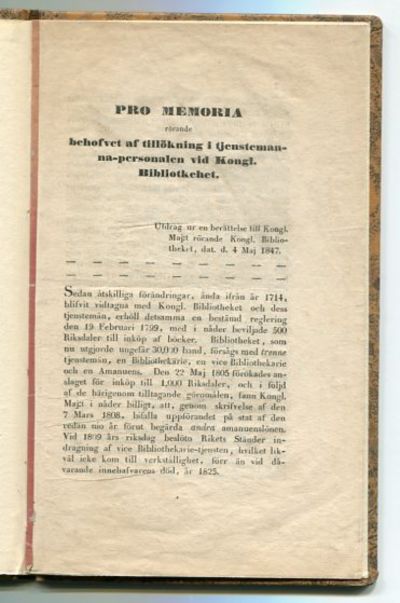 Pro memoria rörande behofvet af tillökning i…