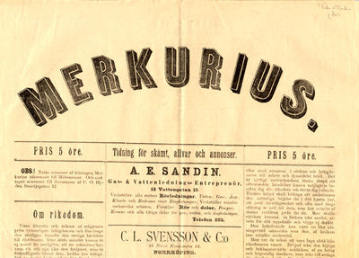 Merkurius. Tidning för skämt, allvar och annonser.