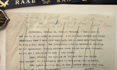 Theodore Roosevelt: ""Friends, I shall ask you to be as quiet as possible; for I have just been shot and the bullet is in me""