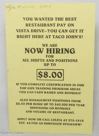 You wanted the best restaurant pay on Vista Drive - you can get it right here at Taco John’s [handbill]