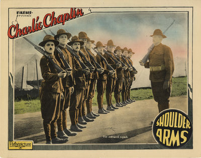 Charles Chaplin (actor, director) SHOULDER ARMS [1918; 1922 reissue] Lobby card