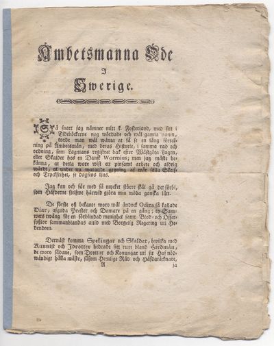 Ämbetsmanna öde i Swerige. [=rubrik].
