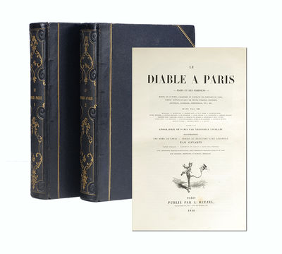 Le Diable a Paris. (in 2 vols). Paris et les Parisiens. Mœurs et coutumes, caractèes et portraits des habitants de Paris, tableau complet de leur vie privée, publique, politique, artistique, littéraire, industrielle, etc., etc. Texte par MM. George dDe Balzac, Taxile Delord, Alphonse Karr, Méry, A. Juncetis, Gérard de Nerval, Arsène Houssaye, Albert Aubert, Théophile Gautier, Octave Feuillet, Alfred de Musset, Frédéric Bérat, précédé d'une Histoire de Paris par Théophile Lavallée. Illustrations Les Gens de Paris, Séries de gravures avec légendes par Gavarni. Paris comique, vignettes par Bertall. Vues, monuments, édifices particuliers, lieux célèbres et principaux aspects de Paris par Champin, Bertrand, d'Aubigny, Français
