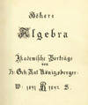 Hohere Algebra. Manuscript transcription of Konigsberger's lectures