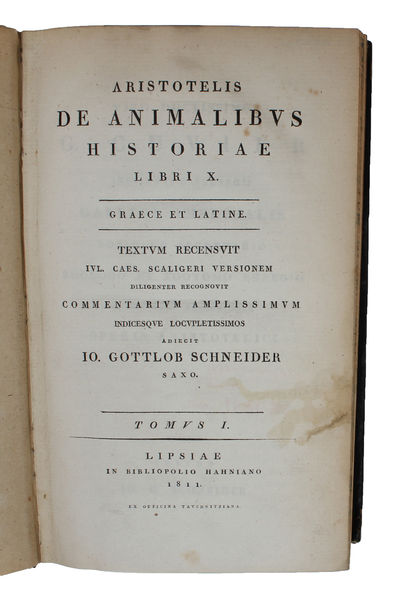 De Animalibus Historiae libri X. Graece et Latine. Textum recensuit ivl. Caes. Scaligeri Versionem...Commentarium amplissimum..Io. Gottlob Schneider Saxo. Tomus I-IV (all). (photo 2)