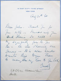 image of Autograph letter, signed ("Dorothy") to John Steinbeck, on Oscar Hammerstein's death