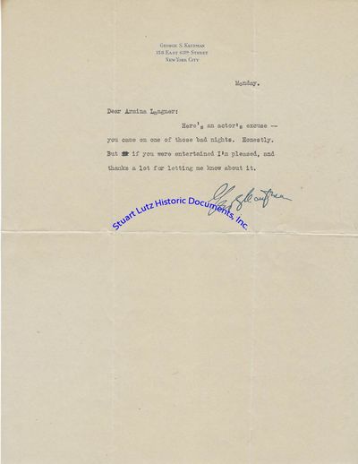 Playwright George Kaufman Excuses A Poor Performance To A Fellow Thespian
