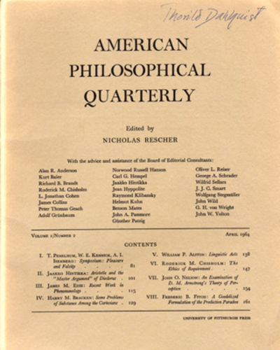 American Philosophical Quarterly. Volume 1.…