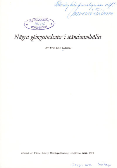 Några göingestudenter i ståndssamhället [=…