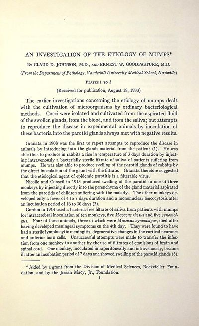 An investigation of the etiology of mumps