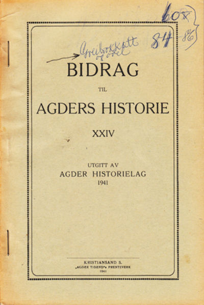(AGDER) Bidrag til Agders Historie XXIV.