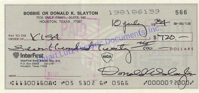 Astronaut Deke Slayton Signed Check