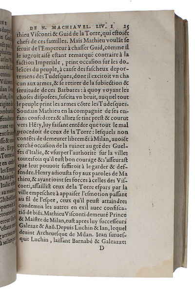 Histoire florentine de Nicolas Machiavel citoien et Secretaire de Florence. Nouvellement traduicte d'Italien en Francois, Par le Seigneur de Brinon Gentil-homme ordinaire de la chambre du Roy. - [FIRST FRENCH TRANSLATION OF MACHIAVELLI'S 'FLORENTINE HISTORIES'] (photo 5)