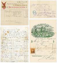 Documents associated with the early development of the Holyoke to South Hadley Falls Bridge including pledge petition, receipt for survey and plans, and bill heads for material printing and Bridge Committee dinner receipt 1870