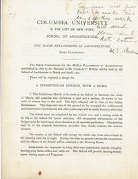 image of AUTOGRAPH NOTE SIGNED BY AMERICAN ARCHITECT WILLIAM EDWARD PARSONS ON A COPY OF A BROCHURE ANNOUNCING COLUMBIA UNIVERSITY'S SIXTH COMPETITION FOR THE MCKIM FELLOWSHIPS IN ARCHITECTURE.