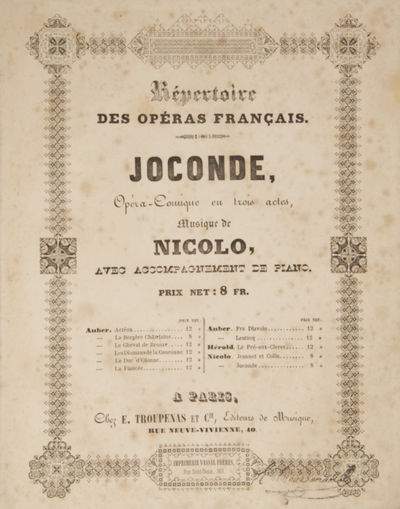 Joconde, Opéra-Comique en trois actes  Répertoire des Opéras