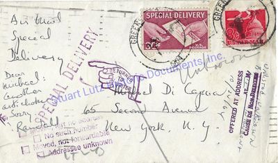 Author Randall Jarrell Signed Envelope To Publisher Michael De Capua