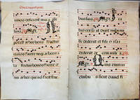 16th Century Manuscript Antiphonal Double Leaf with Initials on Vellum