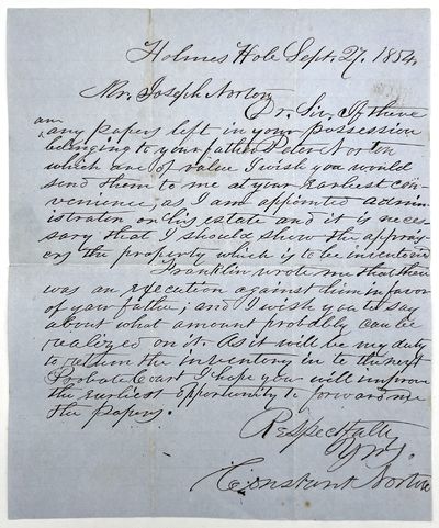 1850s Letter Regarding Estate of Martha's Vineyard Resident