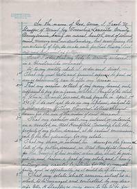 1897 HANDWRITTEN WILL OF JACOB M. STAUFFER OF MOUNT JOY TOWNSHIP, LANCASTER COUNTY