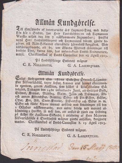 Allmän kundgörelse. Till förrättande af…