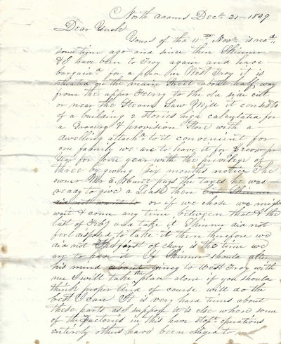 Autograph Letter Signed, North Adams, Massachusetts, December 21, 1839, to his uncle, General Ransom Noble, Essex, New York