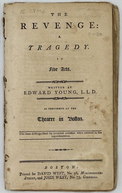 THE REVENGE: A Tragedy. In five acts. As performed at the theatre Boston