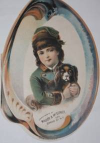 Shell-shaped folding trade card or small booklet for Waller & McSorley, 245 Grand St., N.Y., Importers and Manufacturers, ladies' and children's garments, etc.