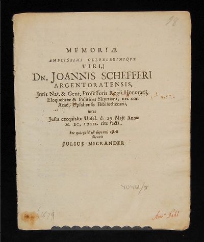 Memoriæ amplissimi celeberrimique viri, dn.…
