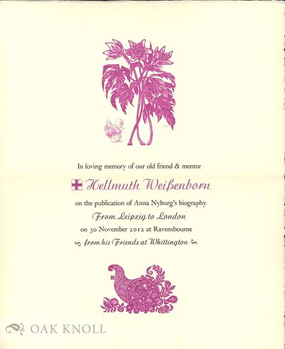 IN LOVING MEMORY OF OUR OLD FRIEND & MENTOR HELLMUTH WEIßENBORN