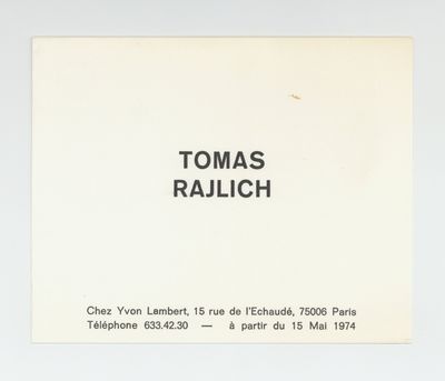 Announcement card: Tomas Rajlich (opens 15 May 1974)