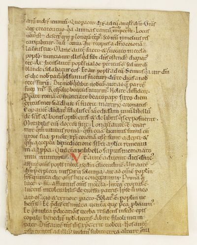 A NEARLY COMPLETE VELLUM MANUSCRIPT LEAF WITH TEXT FROM THE LIFE OF ST. TAURIN.