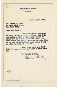 TYPED LETTER SIGNED by the pioneering literary and theatrical agent and producer ELISABETH MARBURY.