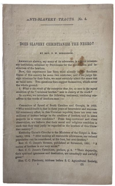 Abolitionist Tract Asks "Does Slavery Christianize the Negro?