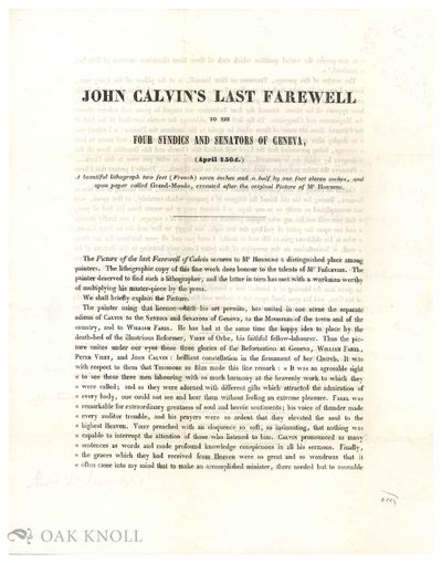 Letter from Cortland van Rensselaer to Thomas E. Vermilye, written on the prospectus for a lithographic portrait of John Calvin