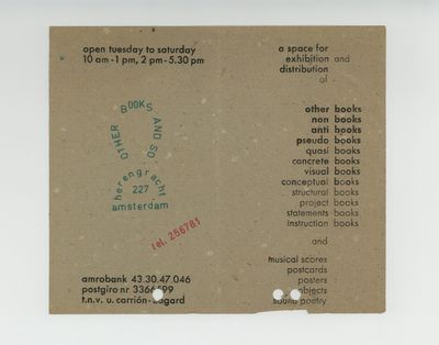 Promotional sheet (167 x 196 mm.) for the Amsterdam bookstore, printed on one side & stamped