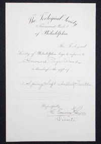 image of Acknowledgement by Director C. Emerson Brown for Gift of Spiny Soft-Shelled Turtle to the Philadelphia Zoo by Howard Page Wood