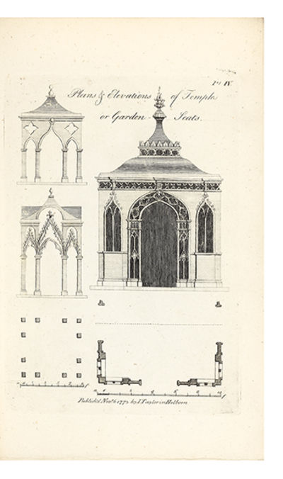 The Carpenter’s Treasure; a Collection of Designs for Temples, with their Plans, Gates, Doors, Rails, and Bridges, in the Gothic taste, With the Centres at Large, for Striking Gothic Curves And Mouldings; And some Specimens of Rails, in the Chinese Taste: forming a complete System for Rural Decorations…A New Edition