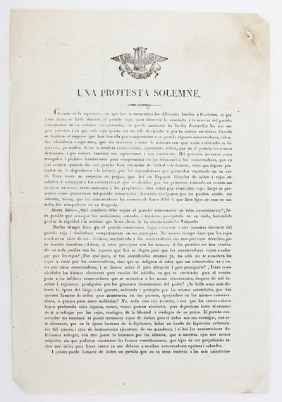 Una Protesta Solemne. Grande Es la Espectativa en Que Hoi Se Encuentran los Diferentes Bandos o Fracciones en Que Hasta Ahora Se Halla Dividido el Partido Rojo... [caption title and first line of text]