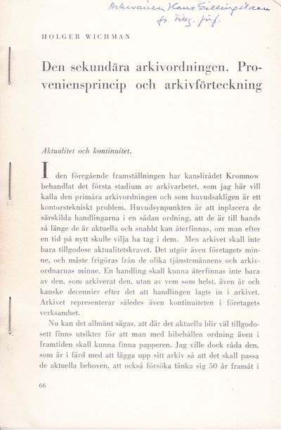 Den sekundära arkivordningen. Proveniensprincip…