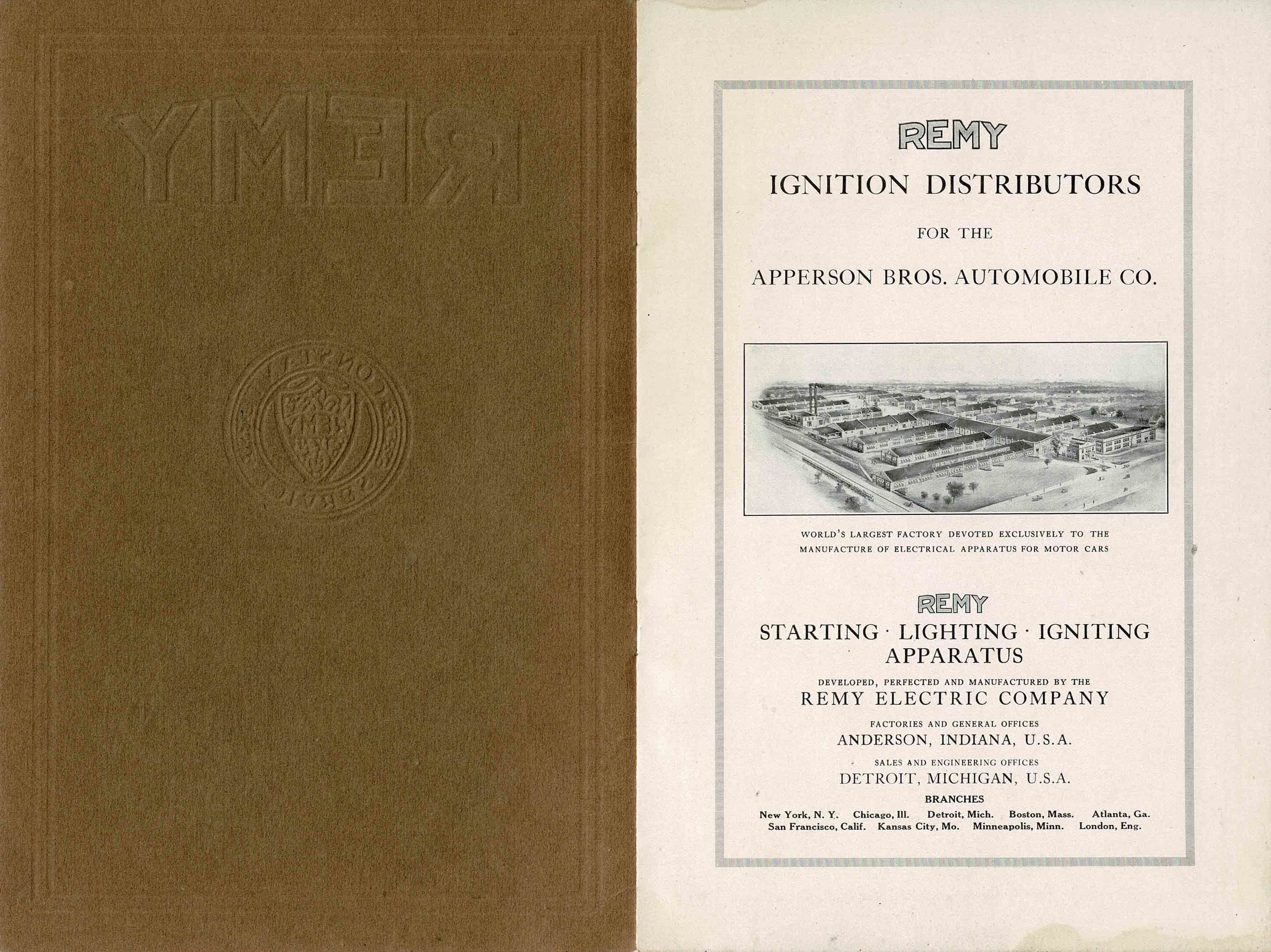 BIBLIO REMY IGNITION DISTRIBUTORS APPERSON 1916 INSTRUCTION BOOK by
