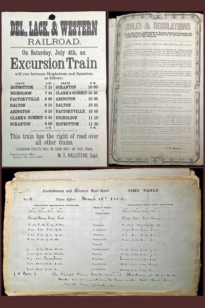 Delaware, Lackawanna & Western Rail-Road Employee Timetables, Rules & Regulations, etc. and Ledger of specifics on all Trips