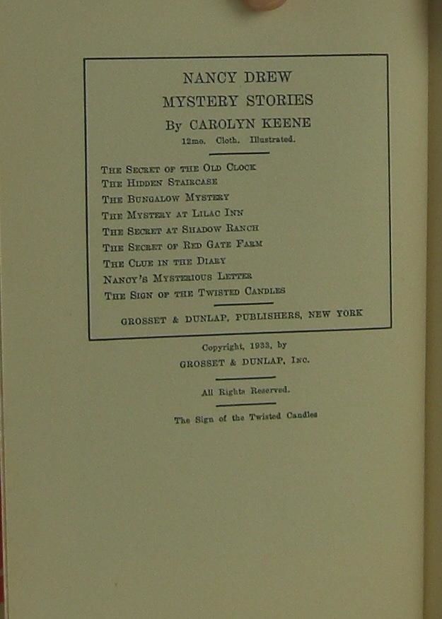 The Sign of the Twisted Candles by Carolyn Keene Hardcover 2nd