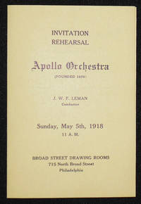 Apollo Orchestra program -- Conductor J. W. F. Leman with soprano Bertha Hirshberg