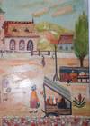View Image 3 of 7 for  Oil Painting on Board of a Rural Balkan Village Square with a Few Vendor Stalls and People Here and... Inventory #20214