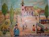 View Image 7 of 7 for  Oil Painting on Board of a Rural Balkan Village Square with a Few Vendor Stalls and People Here and... Inventory #20214