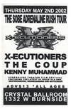 (Hip Hop Flyer) X-Ecutioners, The Coup, Kenny Muhammad, Thursday May 2nd, 2002, Crystal Ballroom (The Sobe Adrenaline Rush Tour)