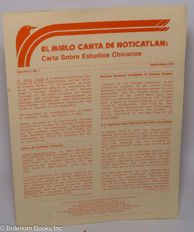 El Mirlo Canta de Noticatlan: carta sobre estudios Chicanos; vol. 2, #1, Septiembre 1974